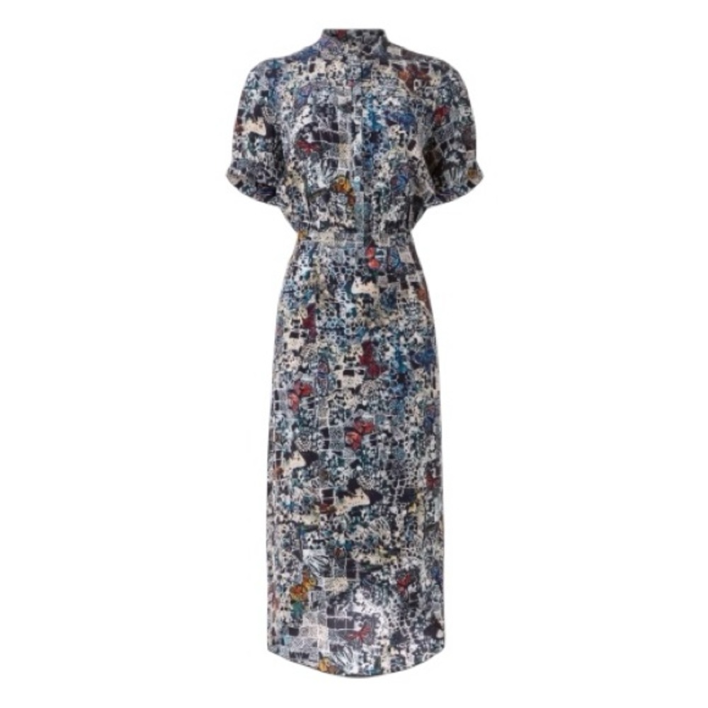 Zadig & Voltaire Rimaz Soft Butterflies Short Sleeve Asymmetrical Midi Dress NEW - Picture 10 of 14